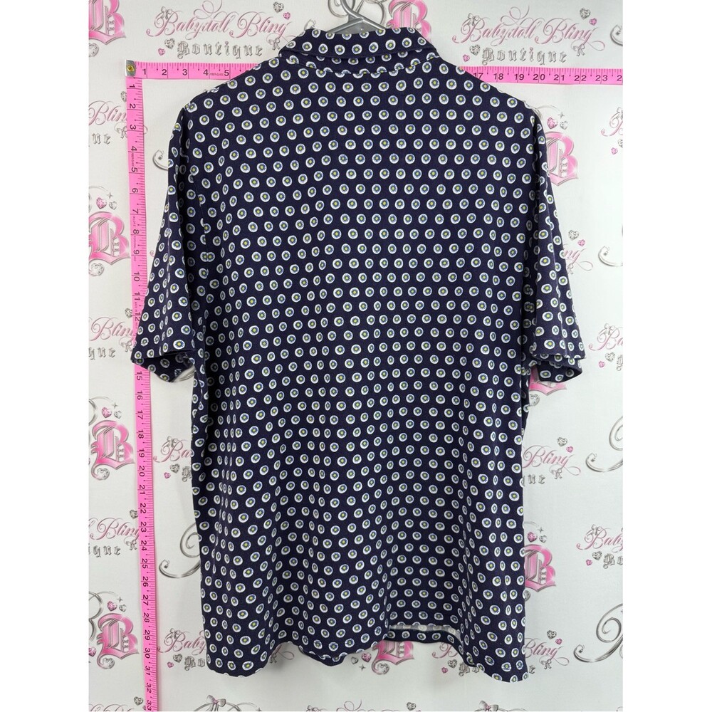 Ted Baker London Navy Polo with White & yellow Dot Motif button up - Picture 2 of 8